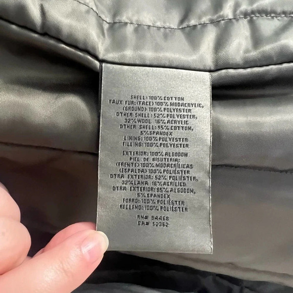 Vera Wang Faux Fur Trim Mixed Media Anorak Coat Green Khaki Size Small - Picture 12 of 12